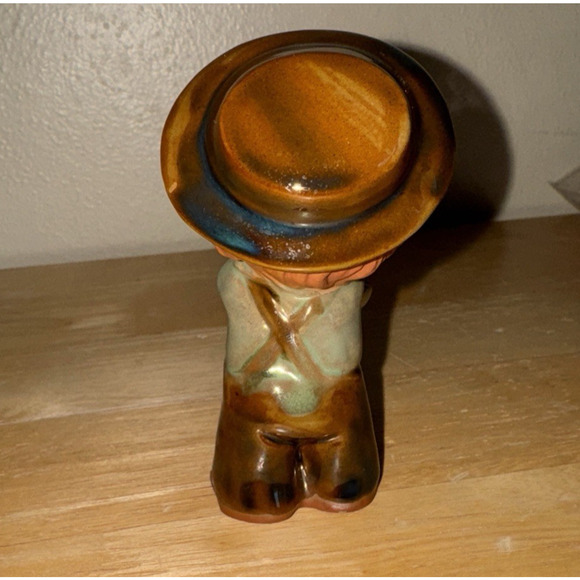 Vintage UCTCI Japan Redware Clay Pottery Boy with Mushroom Figurine READ - Picture 7 of 9